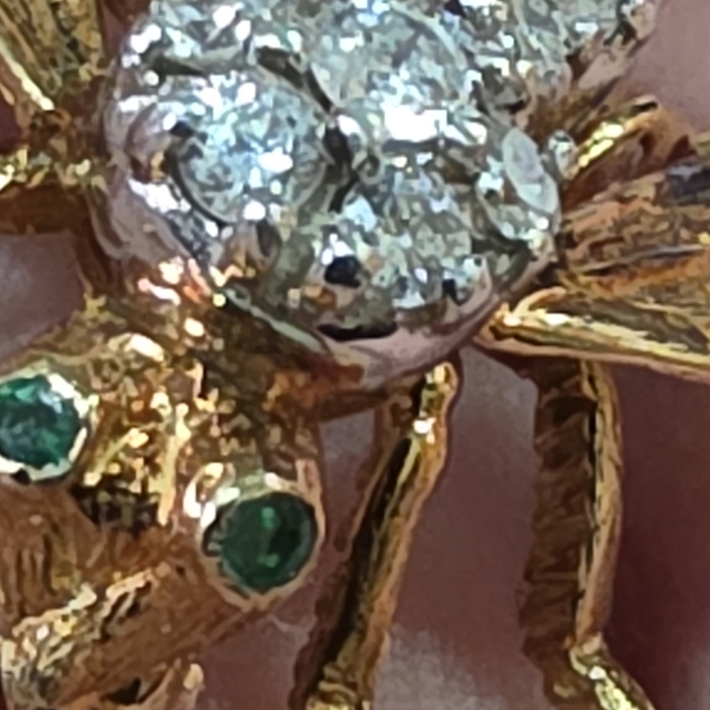 Gold and Silver Bee Brooch with Green Accents